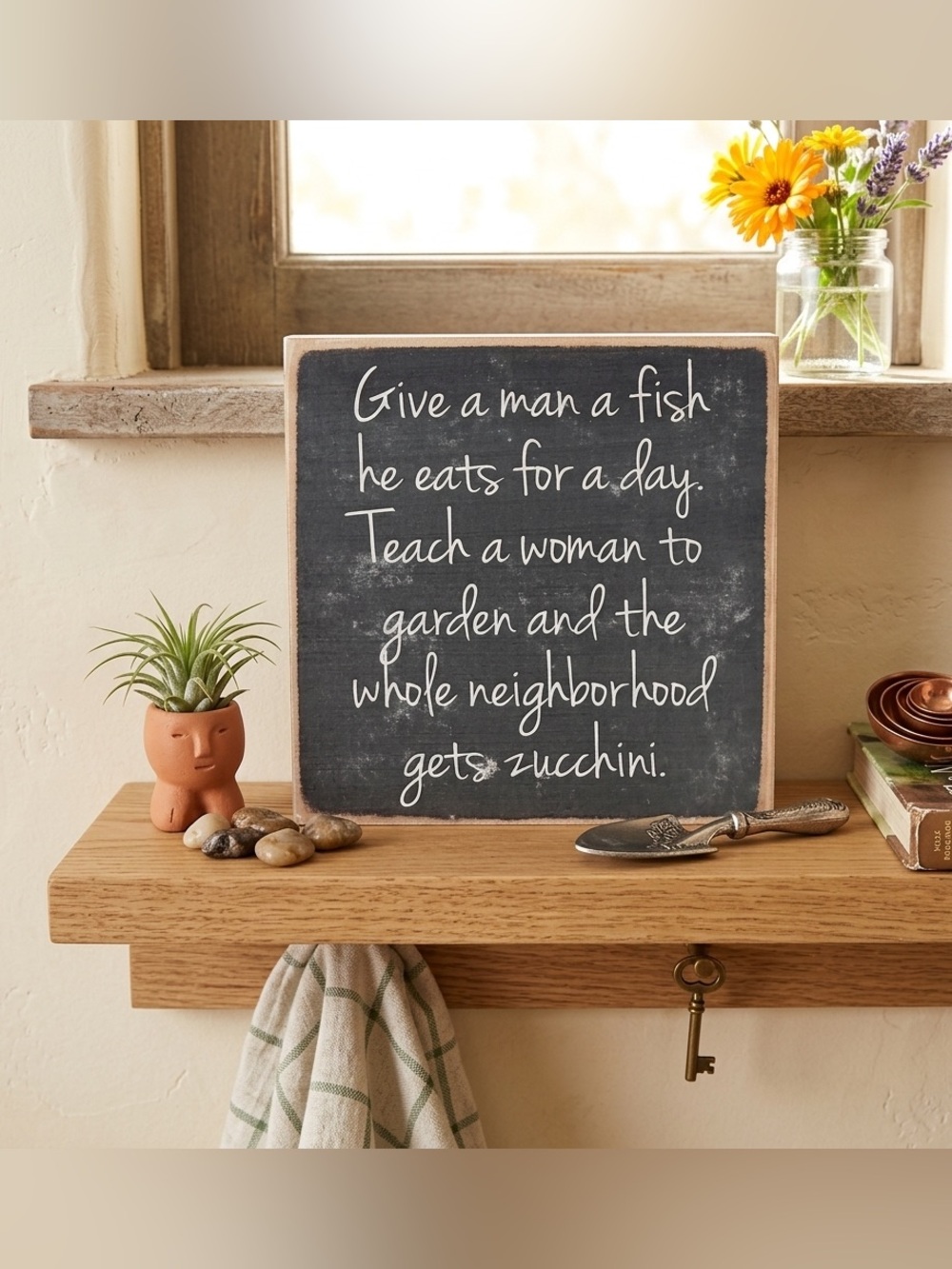 Rustic Black & White Wood Block Sign With Funny Gardening Saying 5"x5" New